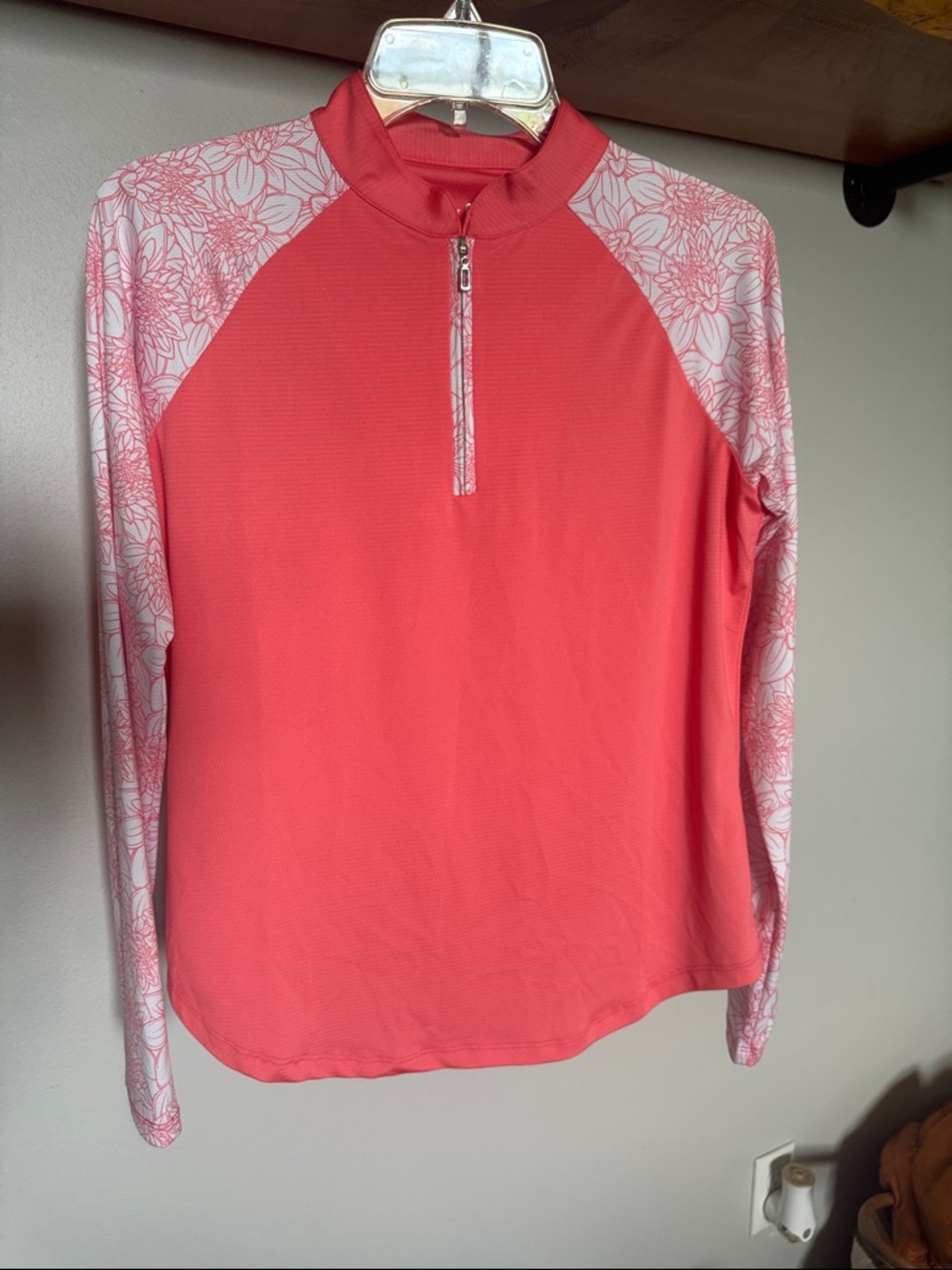 Sport Haley Coral Floral Sleeve Zip-Front golf Polo